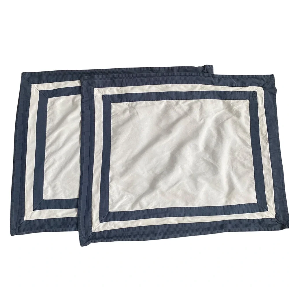 Downright Navy Blue White Cotton Border MCM Pillow Shams Set of 2 Portugal